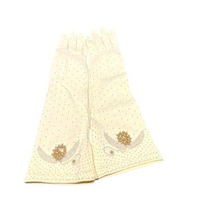 Vintage Beaded White Cotton Long Evening Gloves. Size 6.5 NWT